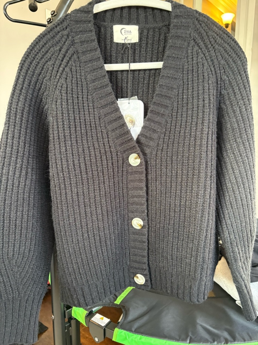 ZYIA Charcoal Ribbed Button-Front Cardigan